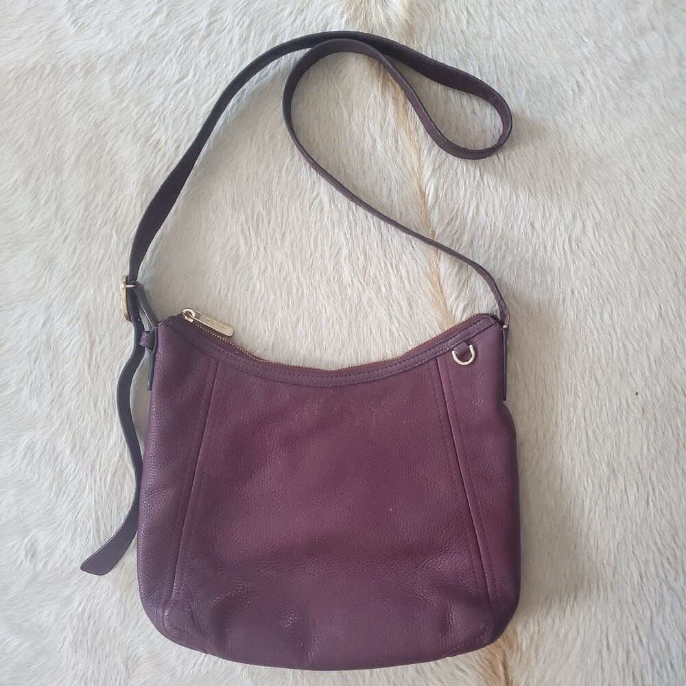 Michael Kors Leather Crossbody Bag Burgundy Gold Hardware Logo Medium Fulton